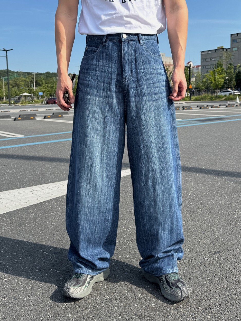 Miz 水洗條紋牛仔褲