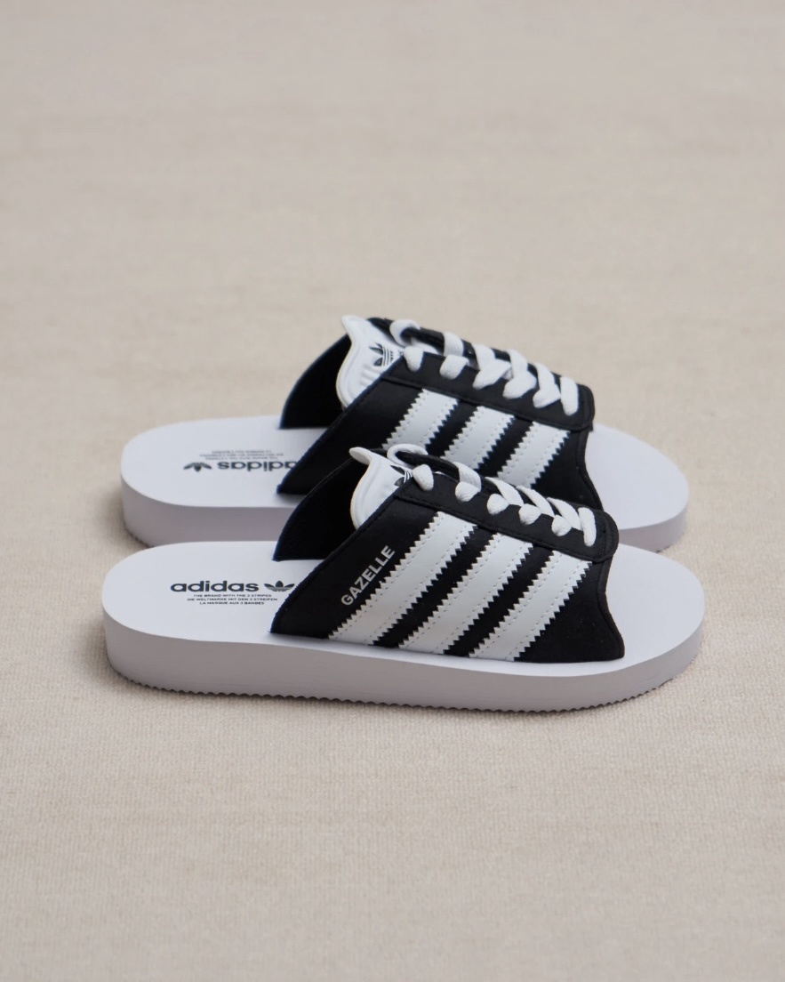 Adidas Gazelle Beach W 黑白 拖鞋 經典三條紋 鞋帶 緩衝