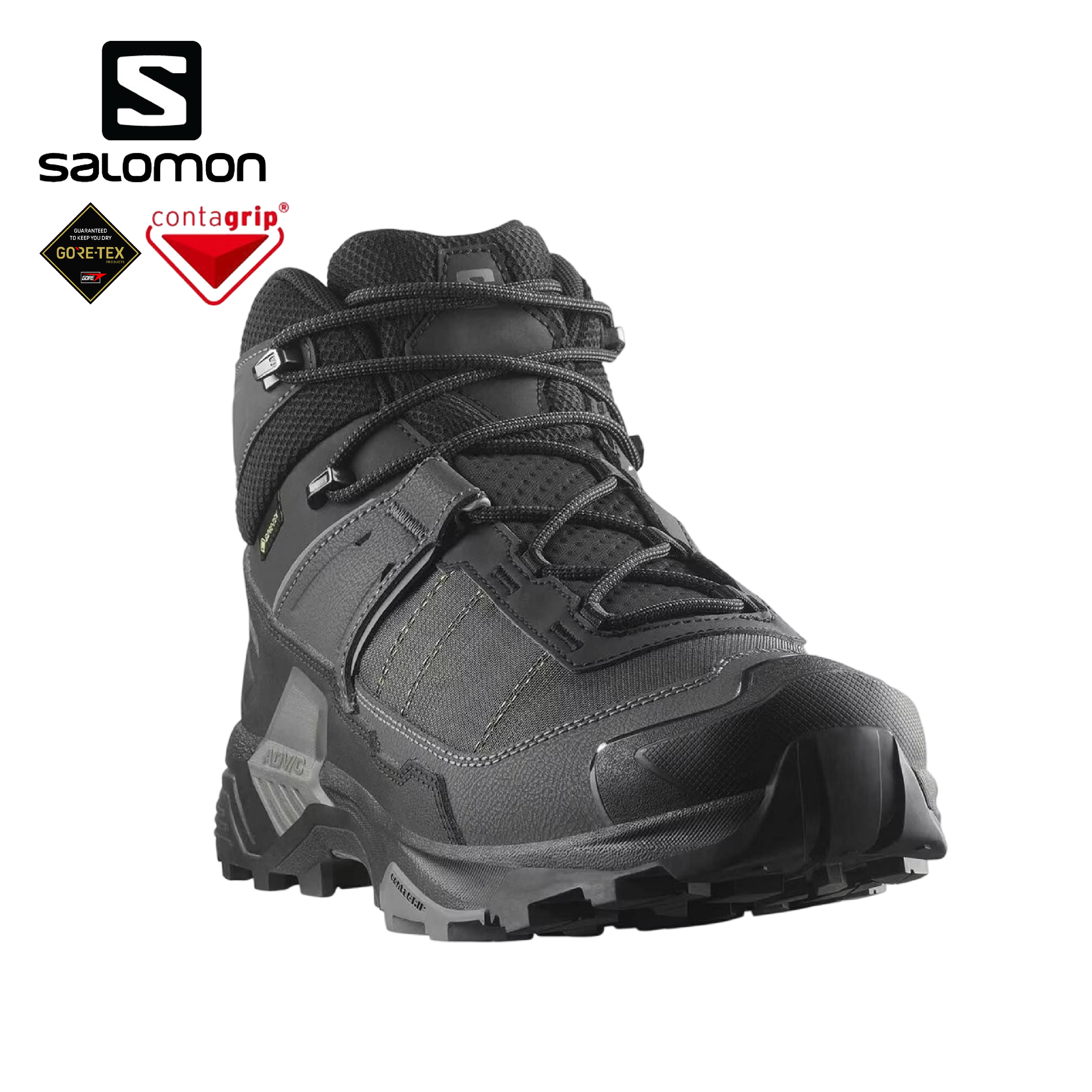SALOMON 法國  X ULTRA 5 GTX 寬楦中筒登山鞋 男款 (黑色/瀝灰色/堡岩灰色) 33SL477554