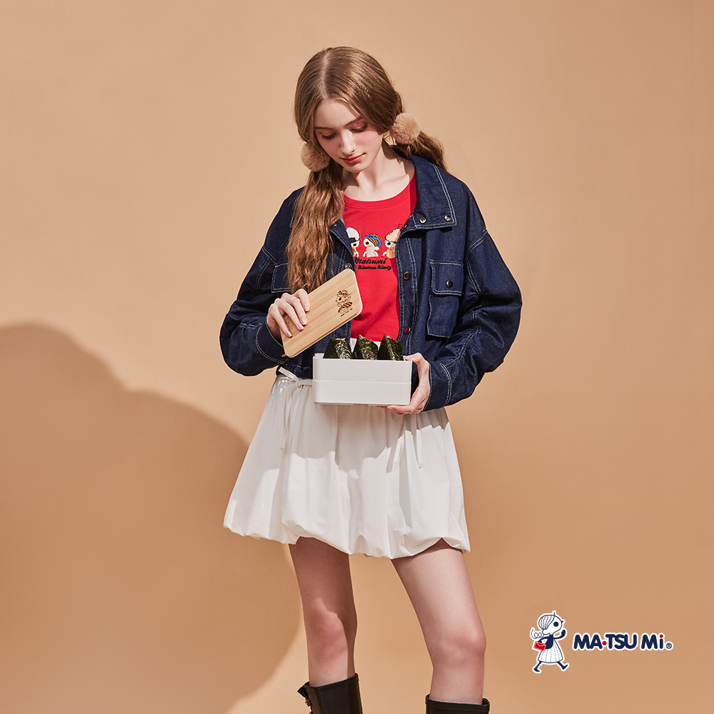 MA‧TSU Mi 瑪娃心愛的炸蝦飯糰麵包印畫刺繡長袖上衣(白.紅)