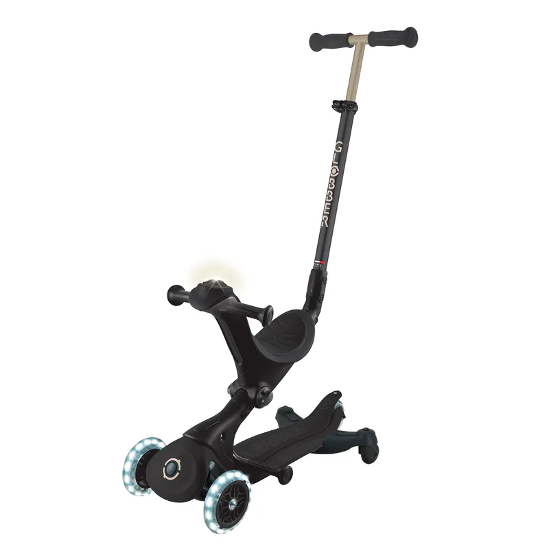GLOBBER GO•UP 5合1夢幻版360度多功能三輪滑板車(白光發光前輪)-巴黎No.7優雅黑