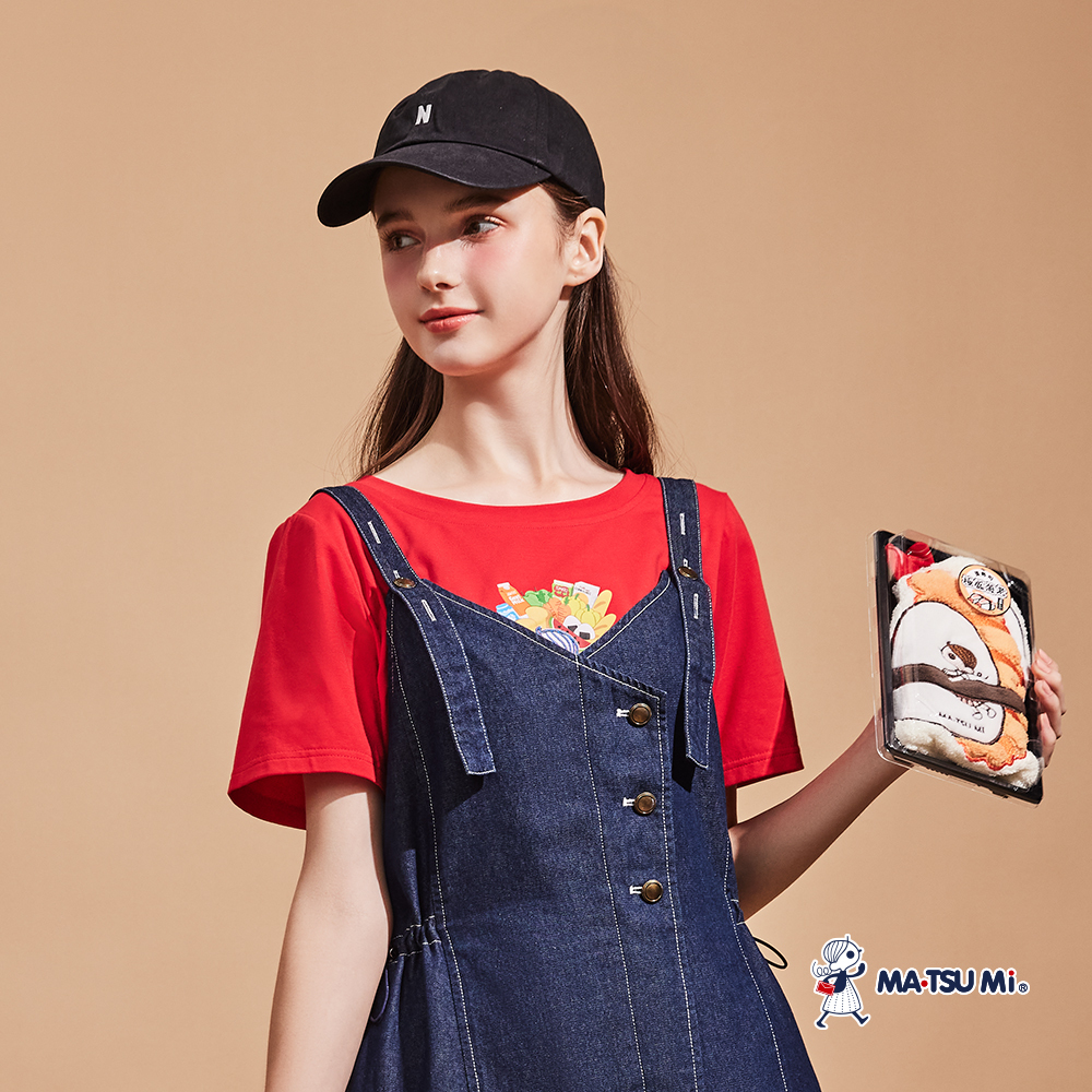 MA‧TSU Mi 瑪娃與購物戰利品食物印畫刺繡短袖上衣(白.紅)