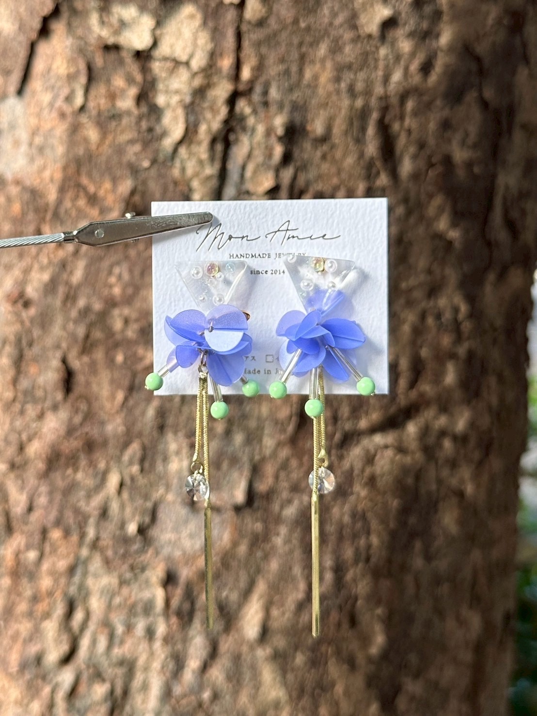 [Mon Amie] 2way 三角寶石亮片球耳環 | 藍x紫 | NO.26 | 耳針