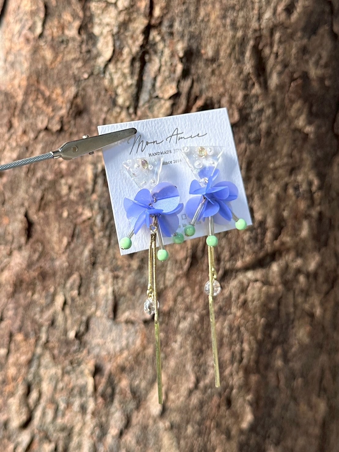 [Mon Amie] 2way 三角寶石亮片球耳環 | 藍x紫 | NO.26 | 耳針