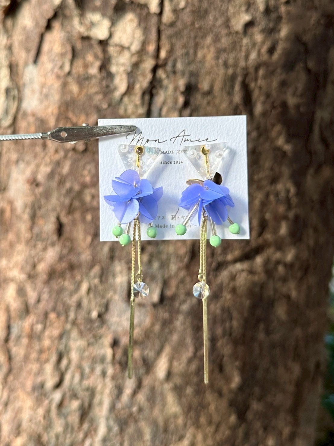 [Mon Amie] 2way 三角寶石亮片球耳環 | 藍x紫 | NO.26 | 耳夾