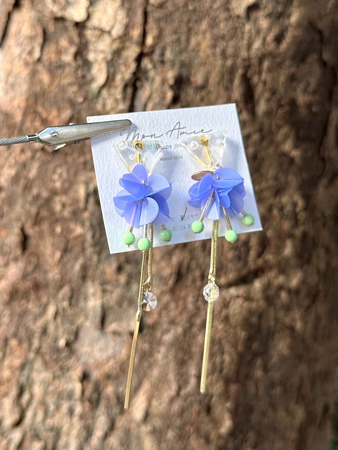 [Mon Amie] 2way 三角寶石亮片球耳環 | 藍x紫 | NO.26 | 耳夾