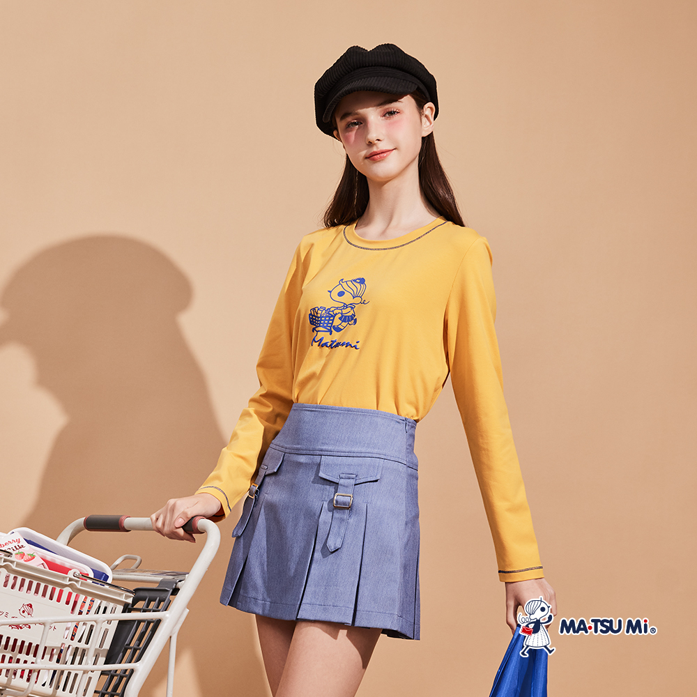 MA‧TSU Mi 撞色縫線瑪娃購物印畫長袖上衣(白.黃)