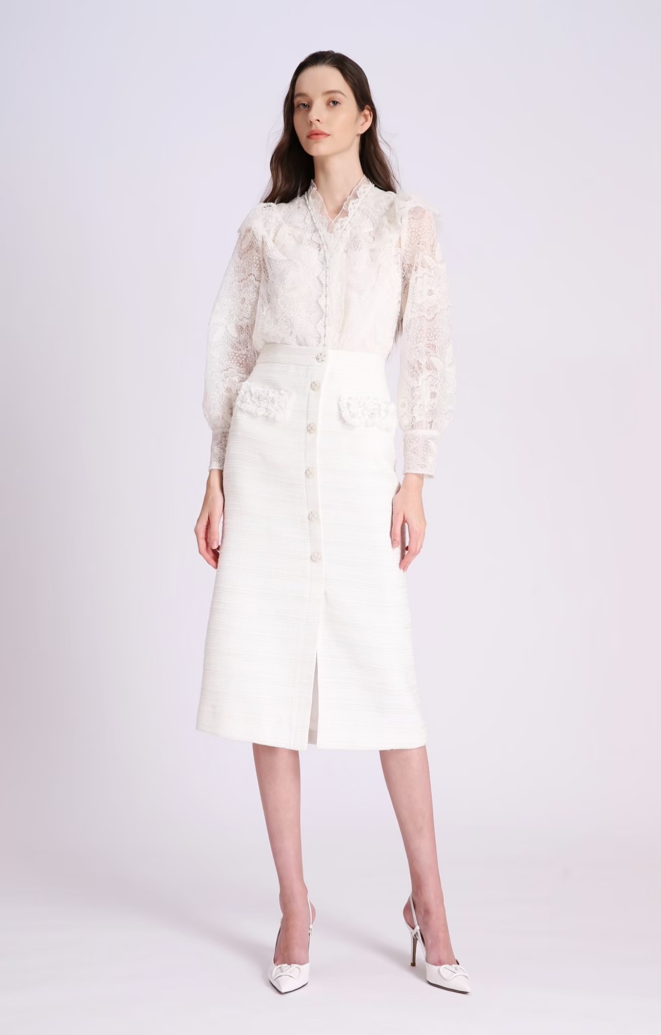 BD15051C1 骨董色調珍珠白小香魚尾長裙