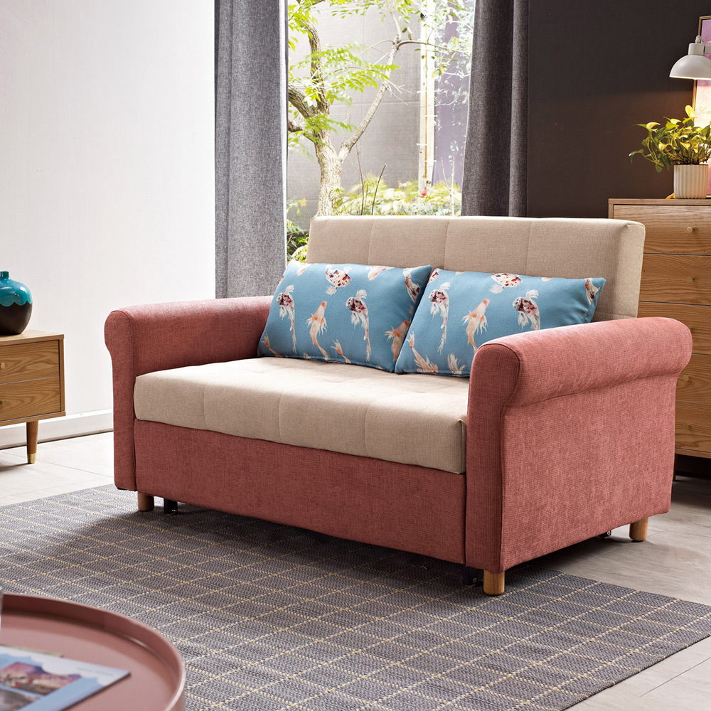 奧蘭粉色布沙發床/雙人椅/二人座(贈抱枕)