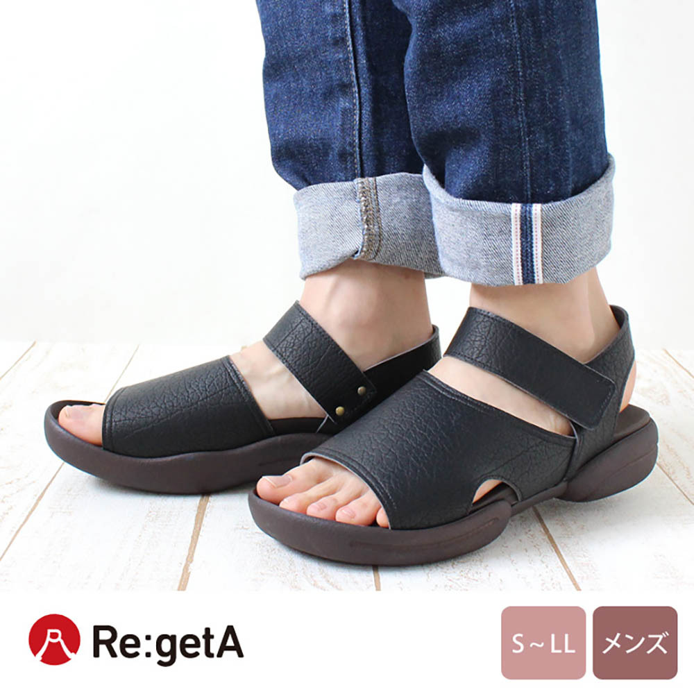 大阪樂步健康鞋 Re:getA魔鬼氈後帶涼鞋R232M(BLK-黑色)
