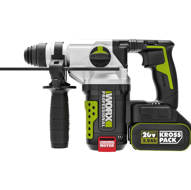 "WORX"威克士 26mm無刷鋰電三用電錘(鋰20V)(5.0Ah電池X2+6A充電器)-[WU389.4]