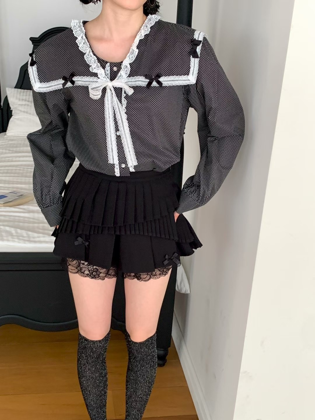 層層百褶蝴蝶結褲裙