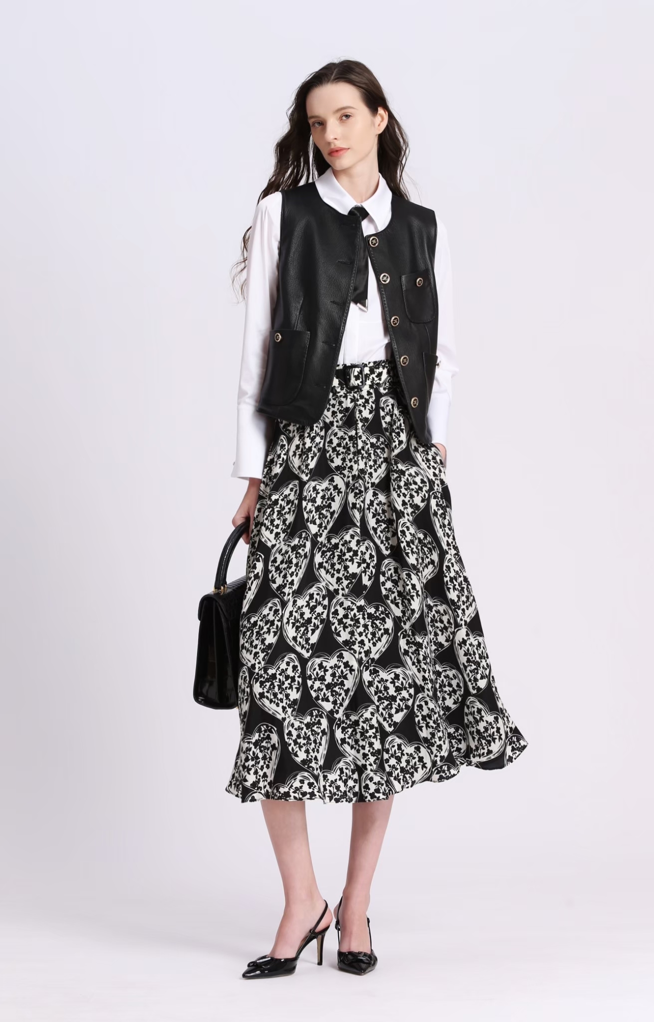 BD15001C1 新優雅斜紋段愛心花香折長裙