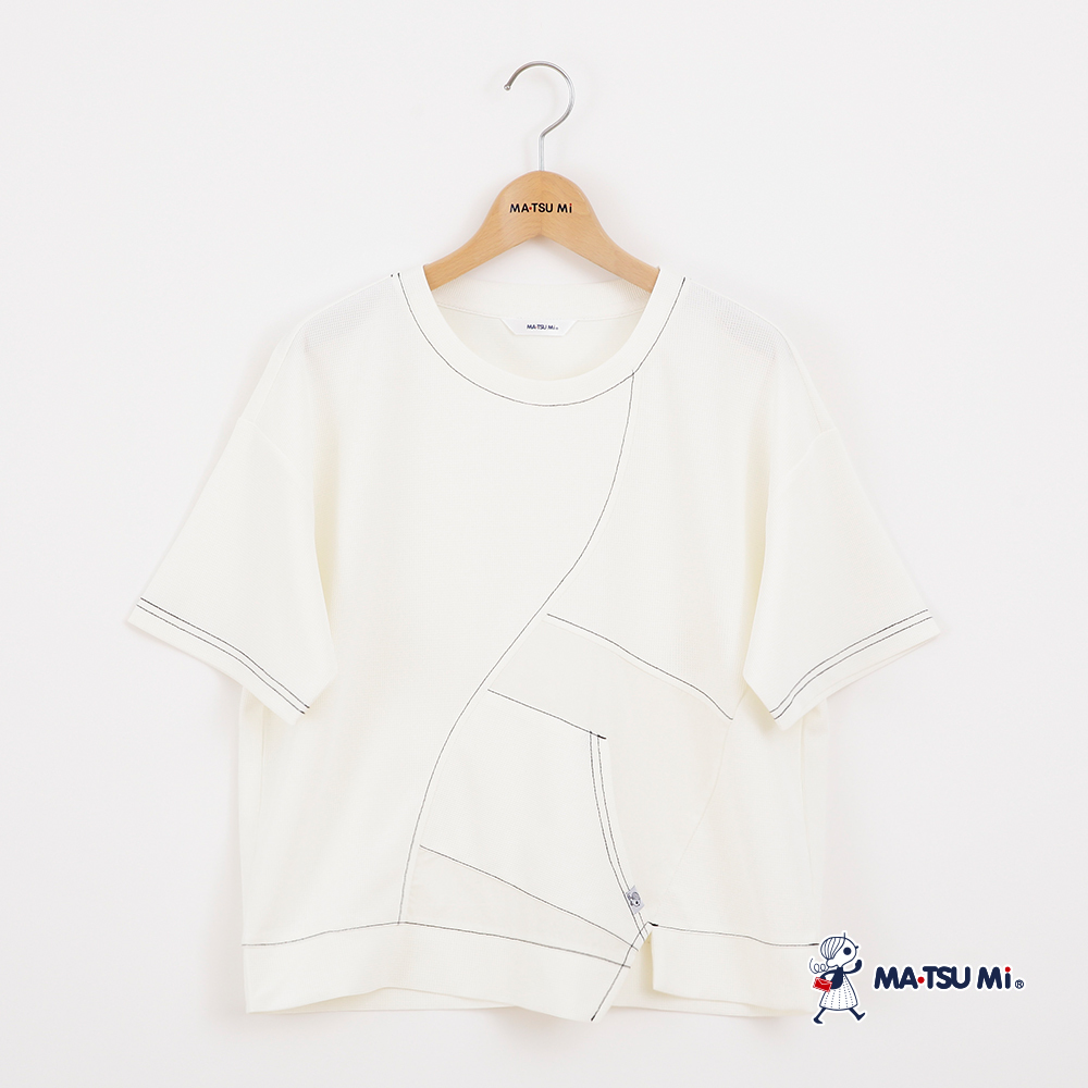MA‧TSU Mi 異材質拼接不對稱撞色車線剪接縫線設計上衣(白.黑)