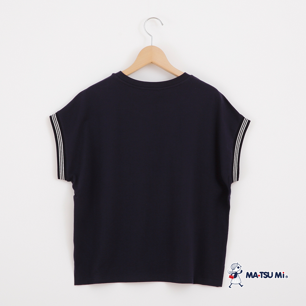 MA‧TSU Mi 條紋撞色3D立體發泡燙畫爆米花寬鬆棉上衣(深藍)