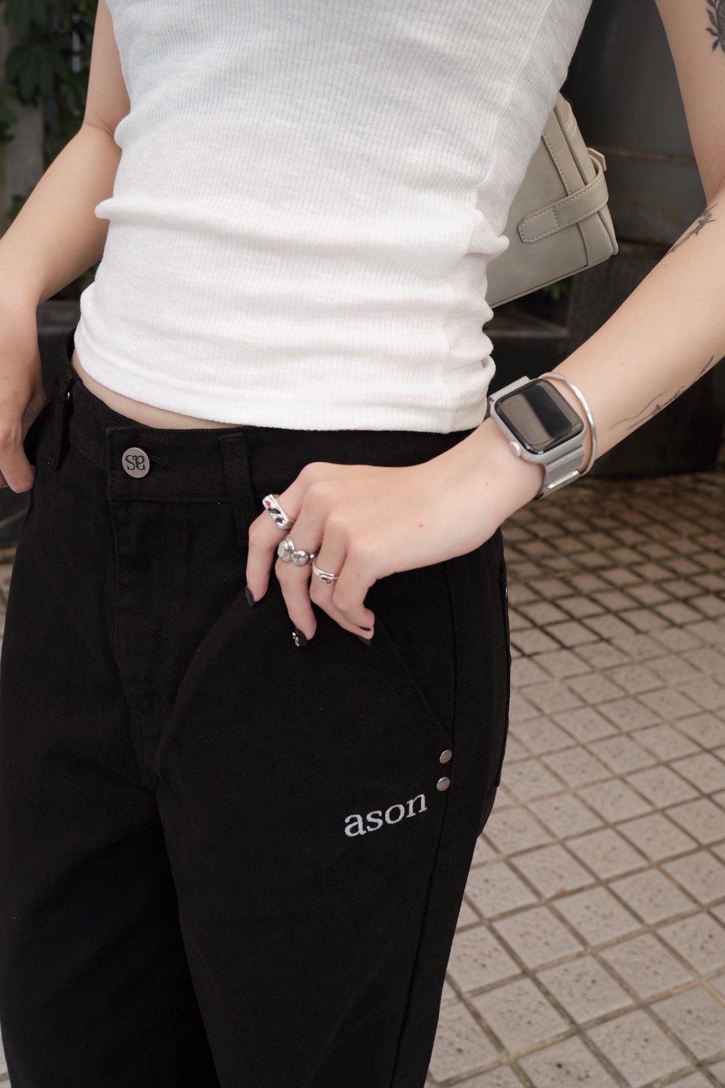 AS"ON 刺綉LOGO長褲