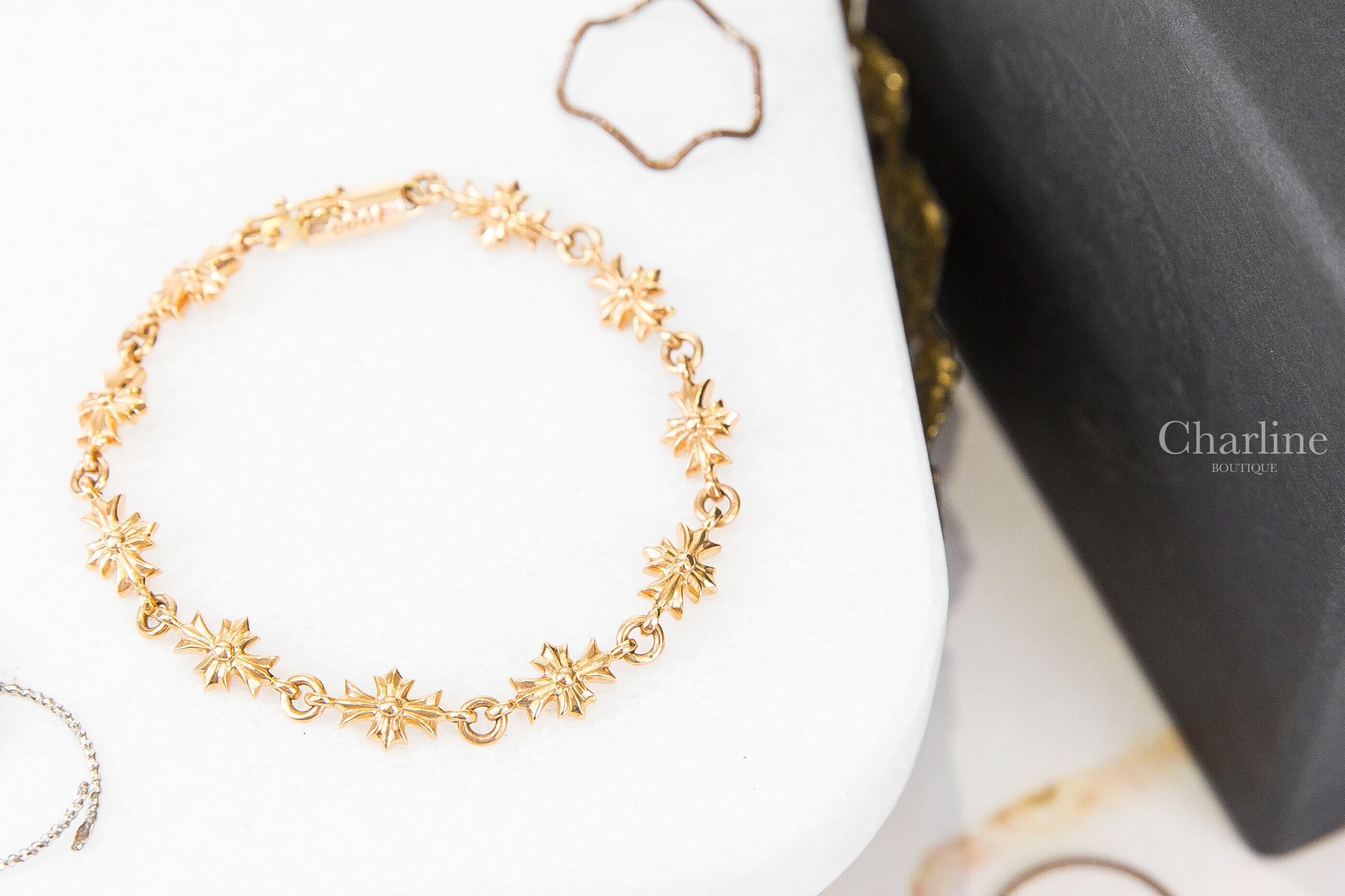 Chrome Hearts Tiny E 10 Link 22K Gold Bracelet 金色10節十字架22K金手鍊-Charline Boutique 精品代購