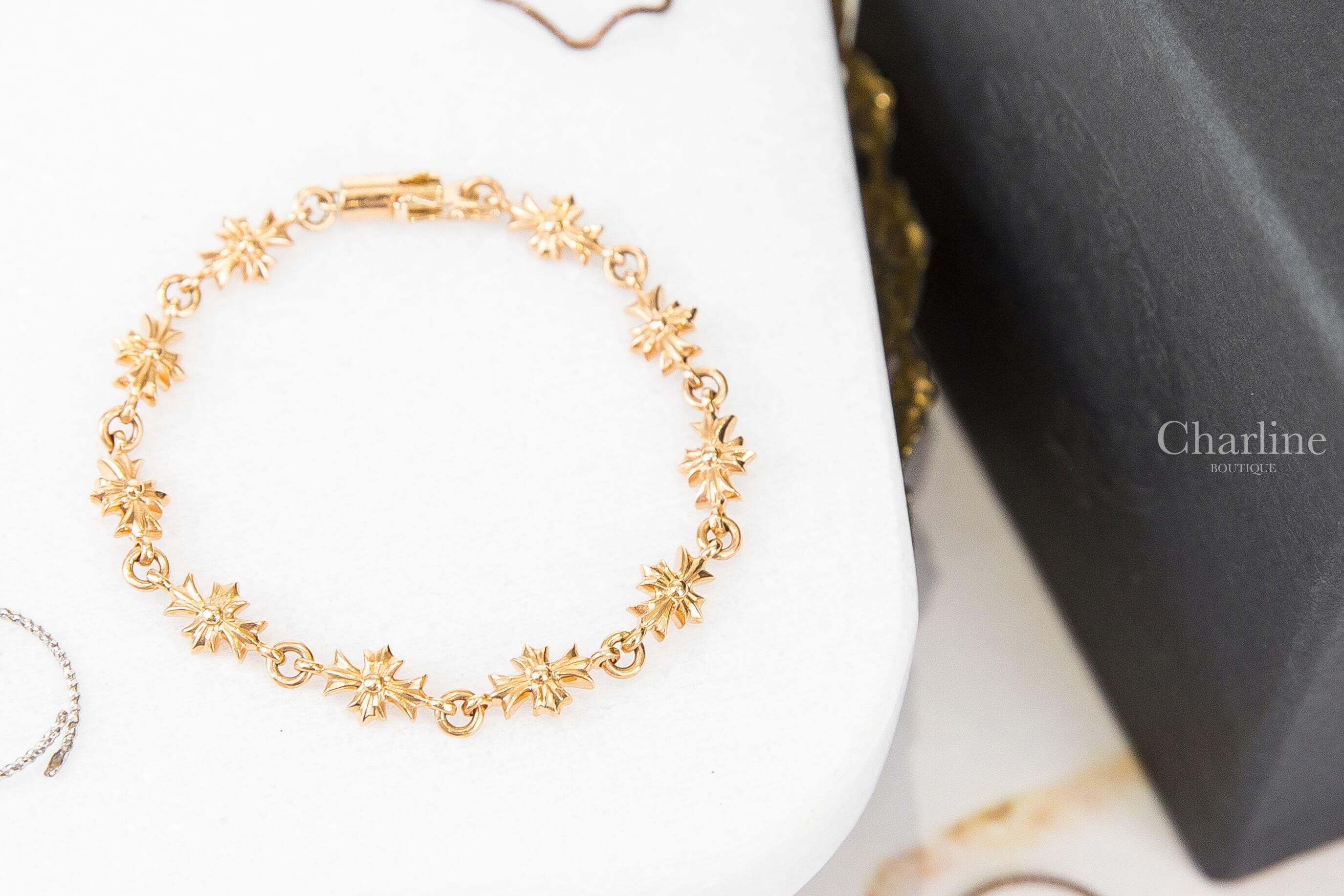 Chrome Hearts Tiny E 10 Link 22K Gold Bracelet 金色10節十字架22K金手鍊-Charline Boutique 精品代購