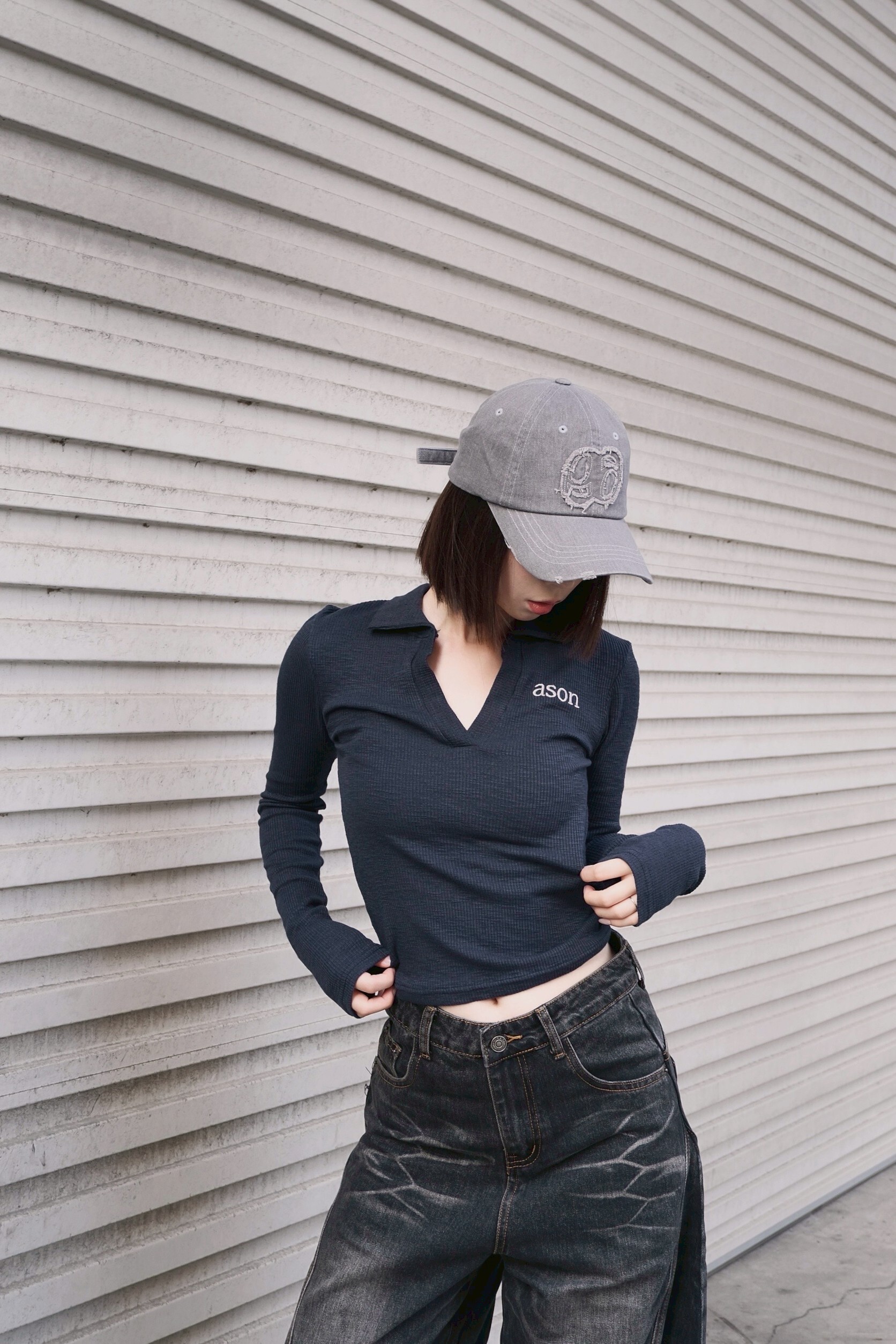 AS"ON 薄款微透翻領長袖