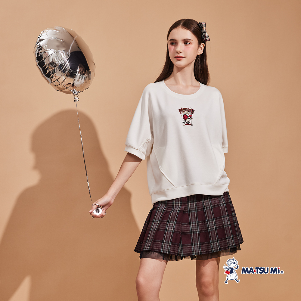 MA‧TSU Mi 簡約親膚柔軟趣味瑪娃爆米花剪裁寬鬆棉上衣(白.深藍)