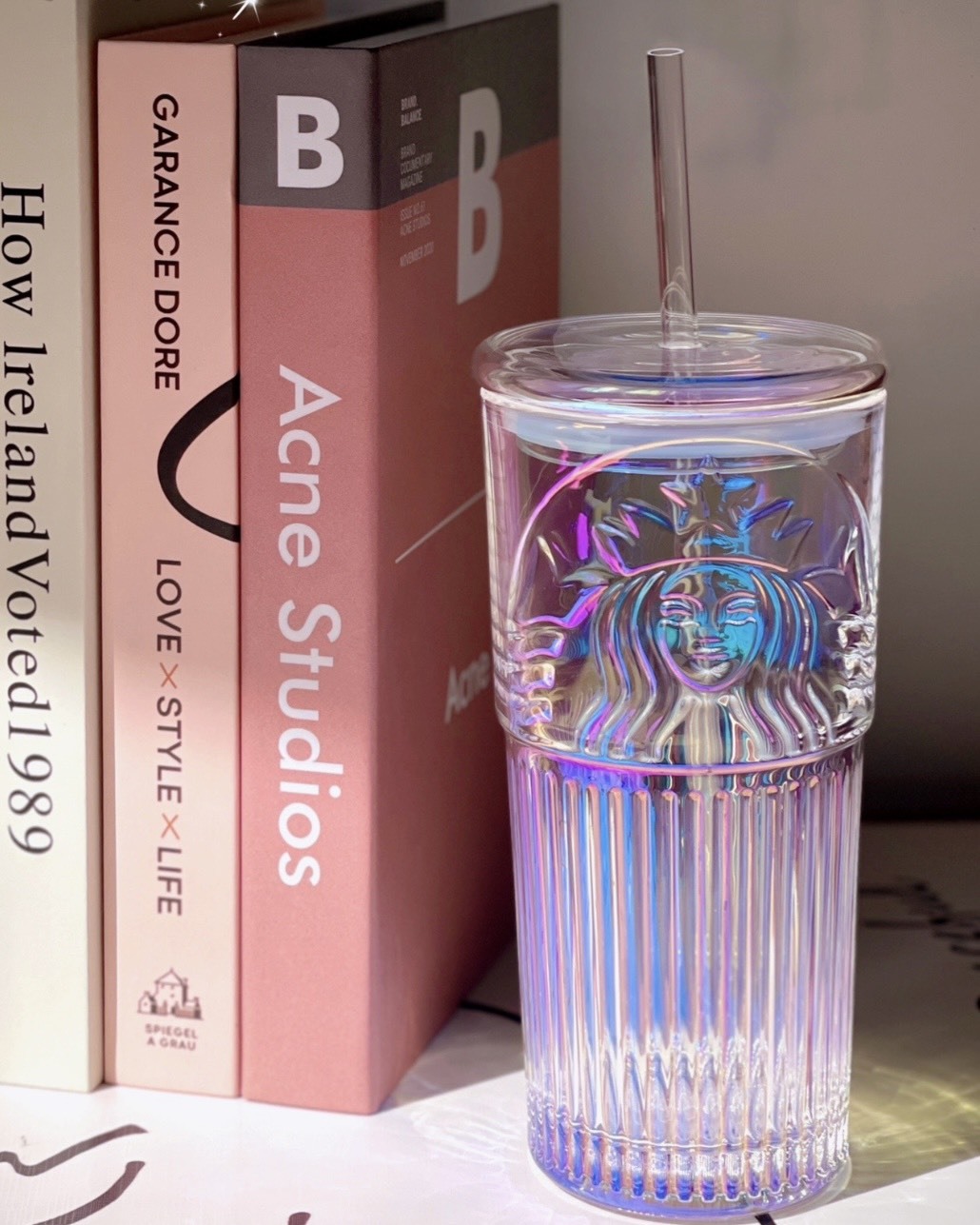 【SS限時開團預購 】國外限定！ 星巴克 實用水杯 吸管杯  吸管 幻彩極光女神杯 玻璃杯 550ml大容量