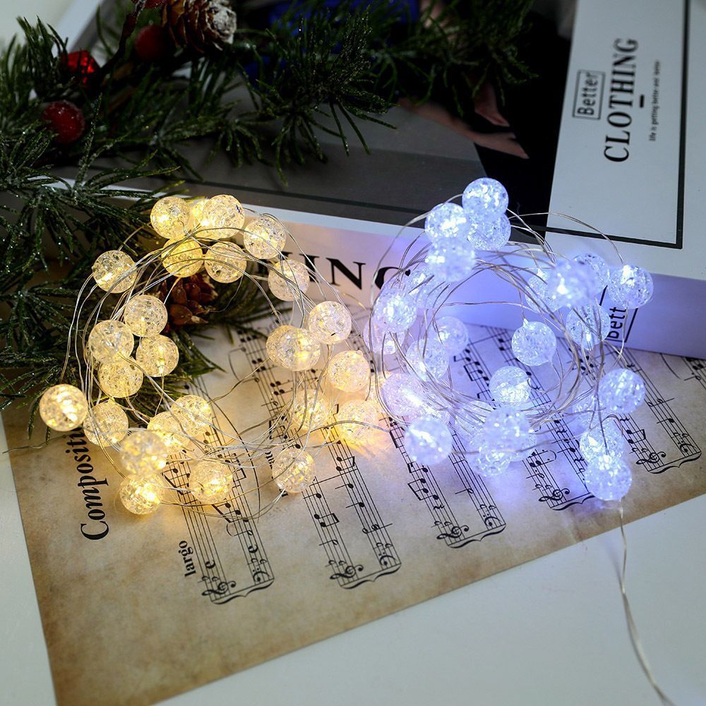 【台灣現貨速發】裂紋珠銅線燈｜１米 ３米｜聖誕樹裝飾 裝飾燈串 LED燈串 圓珠裝飾 彩燈 圓珠燈 銅線燈