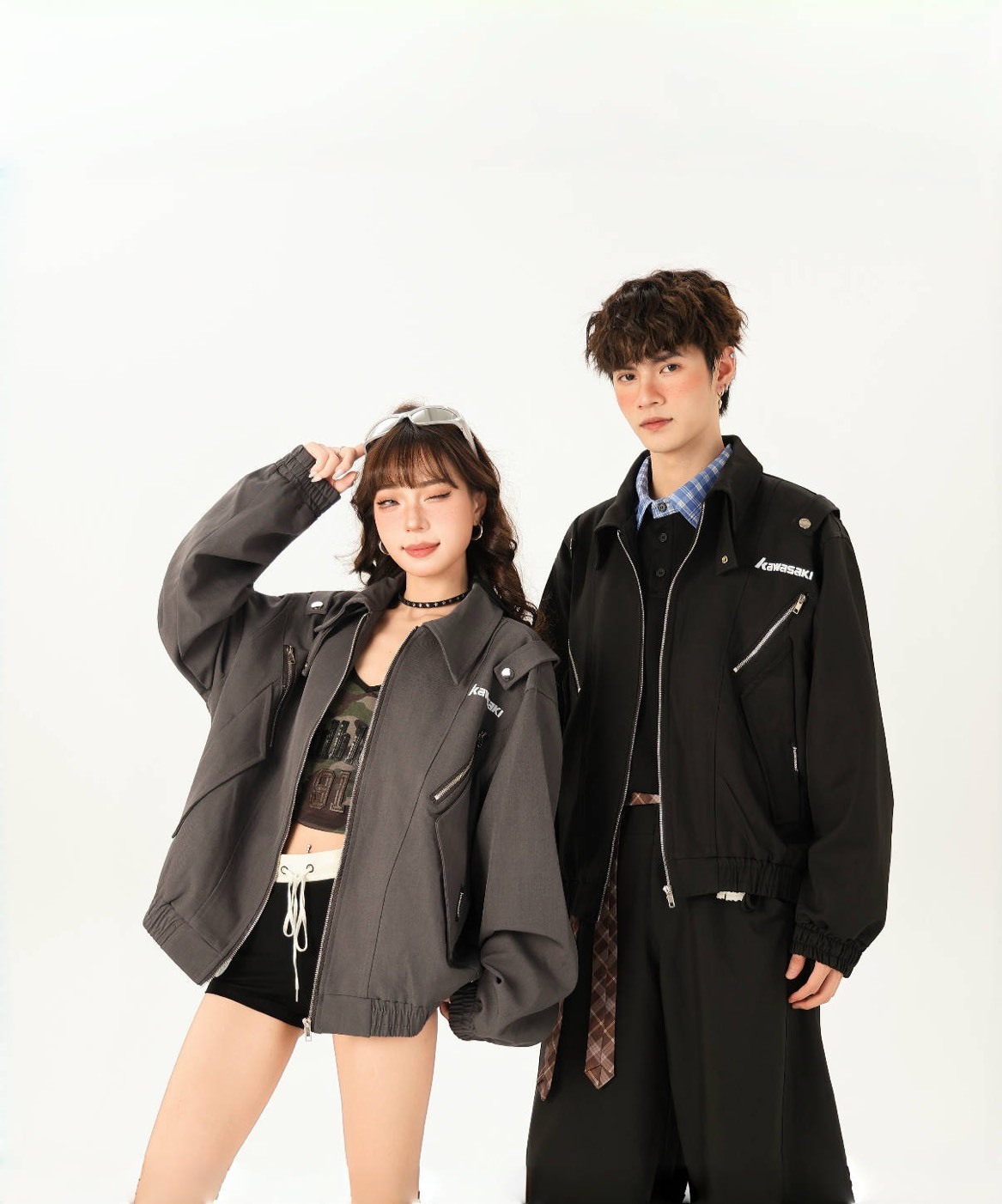 KAWASAKI 鉚釘工裝 飛行外套