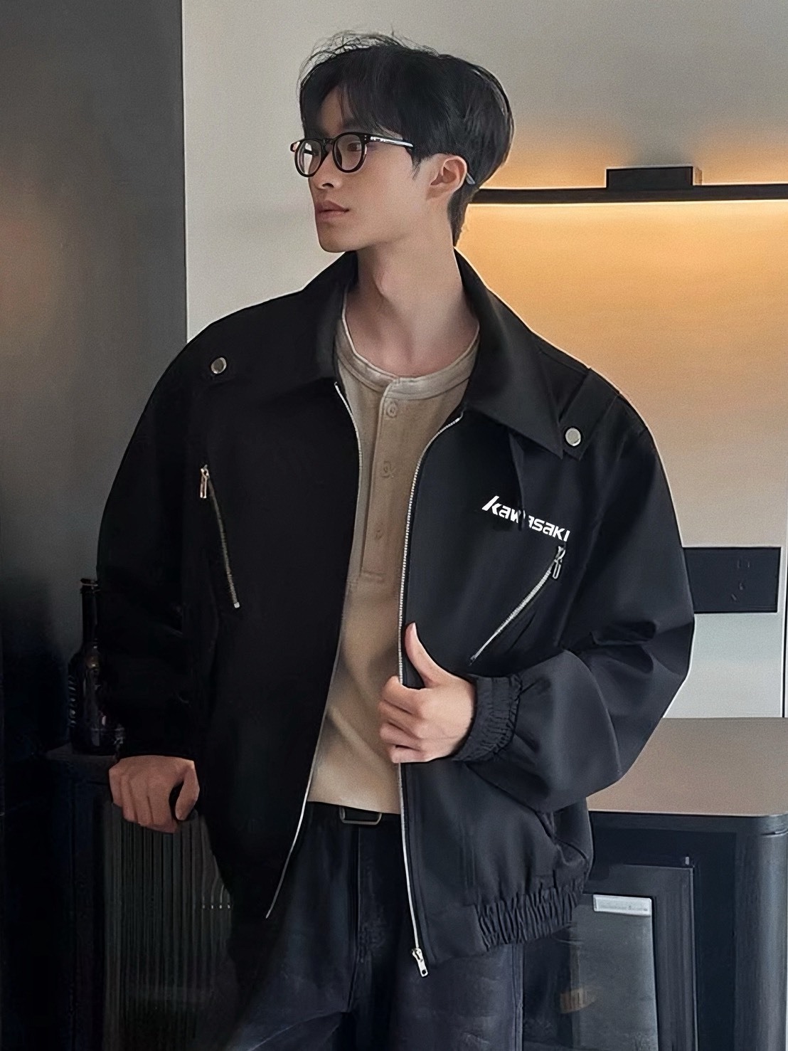 KAWASAKI 鉚釘工裝 飛行外套