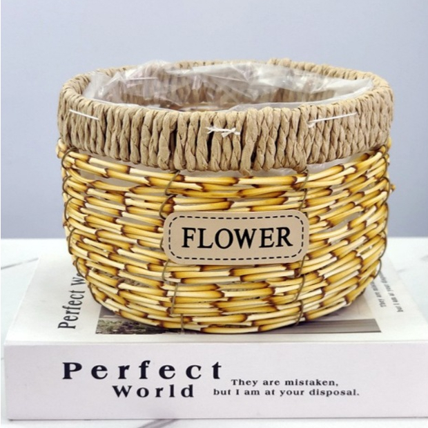 【台灣現貨速發】籐籃 草編花盆 禮籃 竹籃｜原型造型 大小兩尺寸｜鄉村風 多肉植物 插乾花