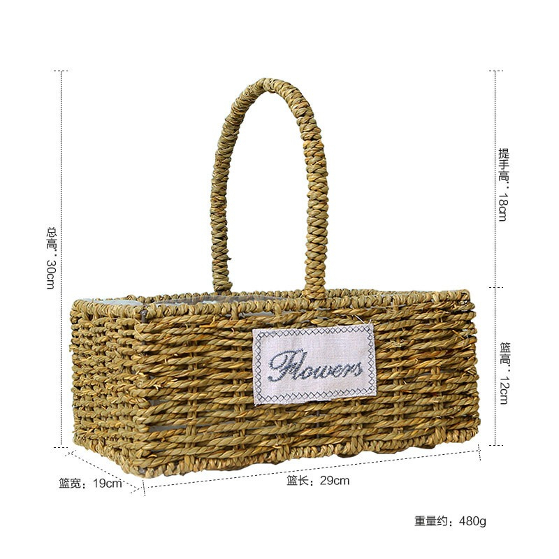 【台灣現貨速發】草繩編織籃 提籃 草籃 籃子花器｜小長條造型｜鄉村風 多肉植物 插乾花