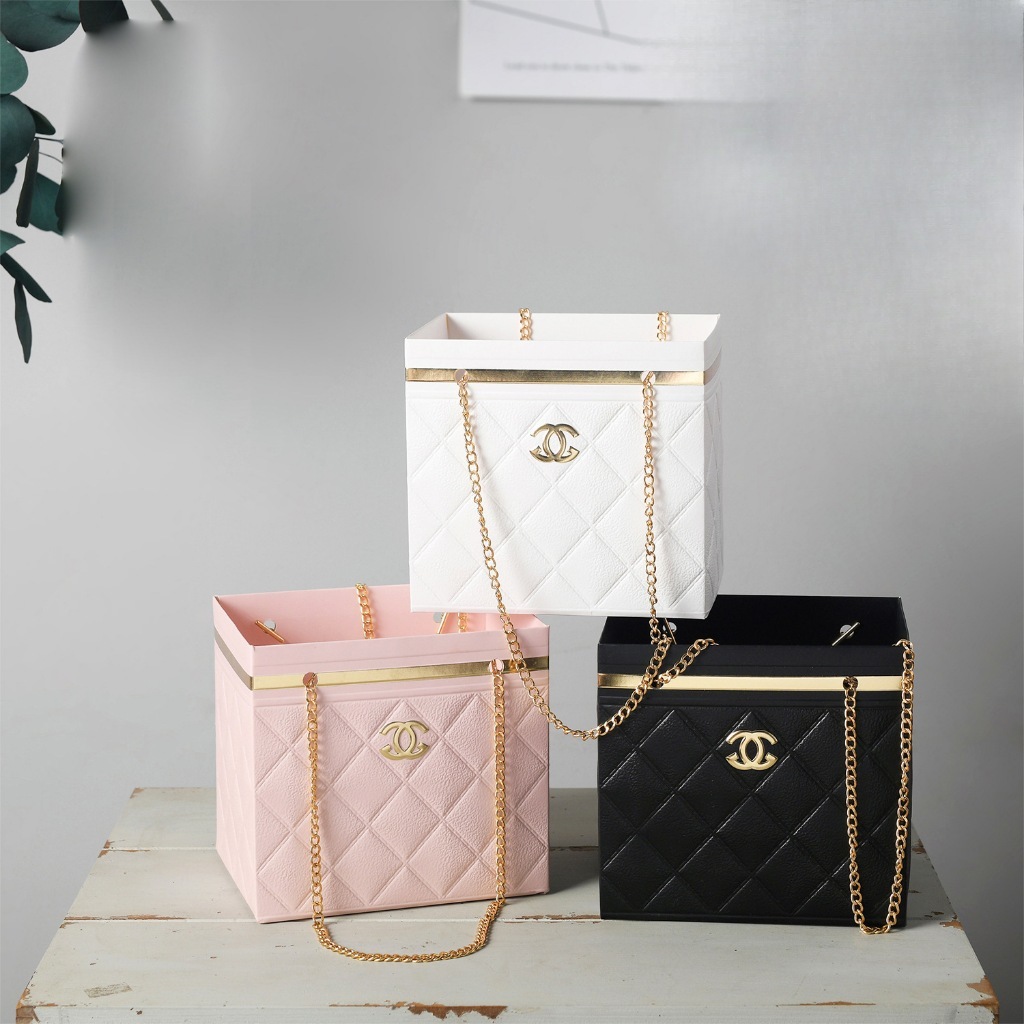 【台灣現貨速發】小香風 金鏈子手提長方花器  抱抱桶