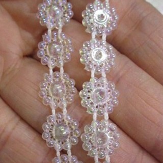 【台灣現貨速發】10mm 花型 珍珠鍊 七珠 太陽珠  珍珠緞帶 緞帶 | 白/粉色/五彩透明/亮粉 |30尺