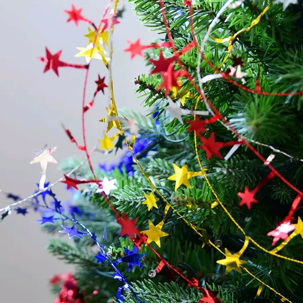 【台灣現貨速發】聖誕星星彩條 鐵絲拉花彩帶｜聖誕節 聖誕樹裝飾 聖誕節佈置