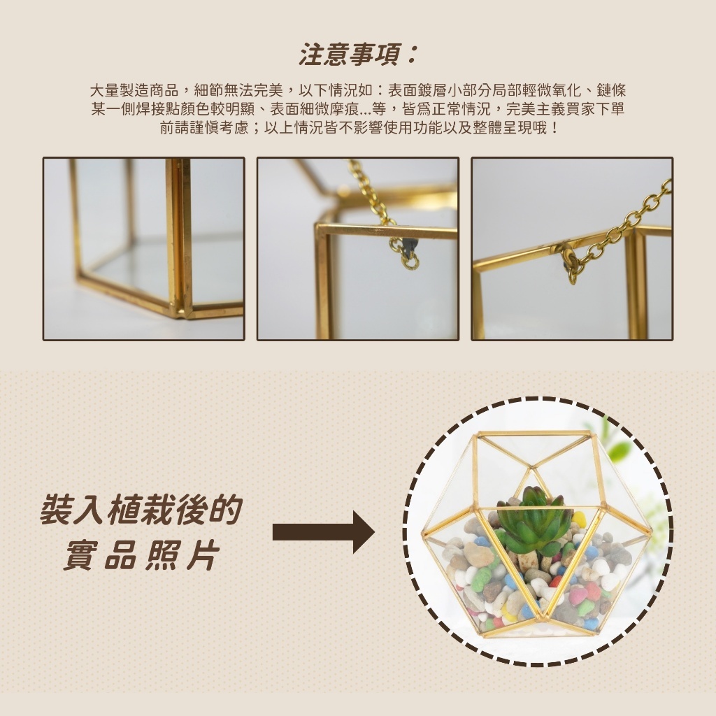 【台灣現貨速發】玻璃花房｜多種款式｜多面體玻璃花器 珠寶盒 首飾盒 金幾何 玻璃花器 多肉組盆 多用途