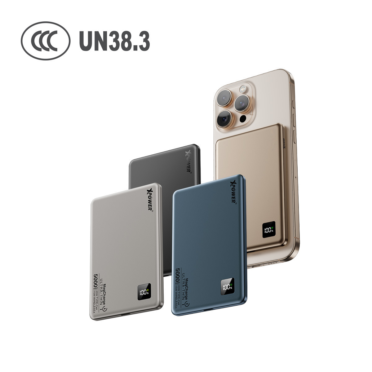 (3C認證版)XPower M5K 3合1鋁合金數顯 5000mAh PD3.0+磁吸無線外置充電器