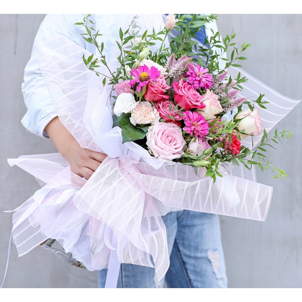 【台灣現貨速發】橫條白紗網｜包花束 包裝紙 網紗 紗網 條紋