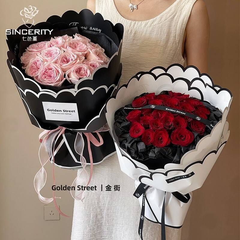 【台灣現貨速發】七色堇花瓣紙 英文花邊 黑框 白框包裝紙