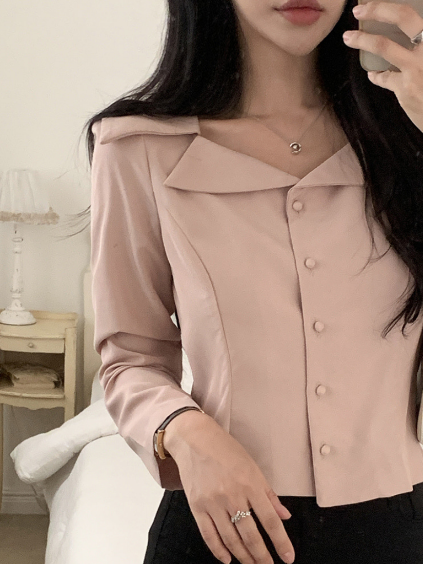 [現貨] Faithra 甜美寬翻領包釦襯衫 [ 2色 / Free ]