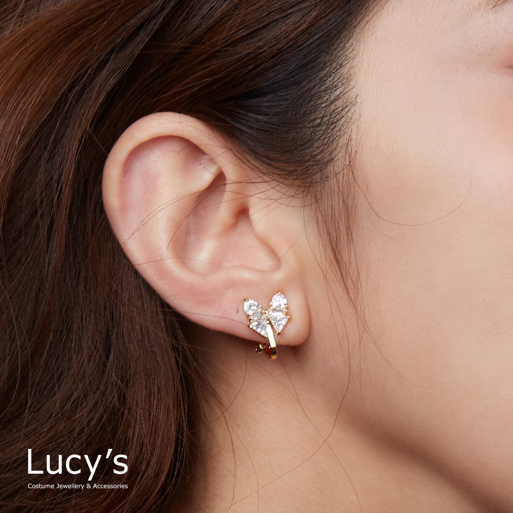 晶鑽蝴蝶 夾式耳環 (二色) (123829/123830)