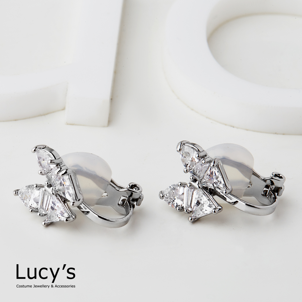 晶鑽蝴蝶 夾式耳環 (二色) (123829/123830)