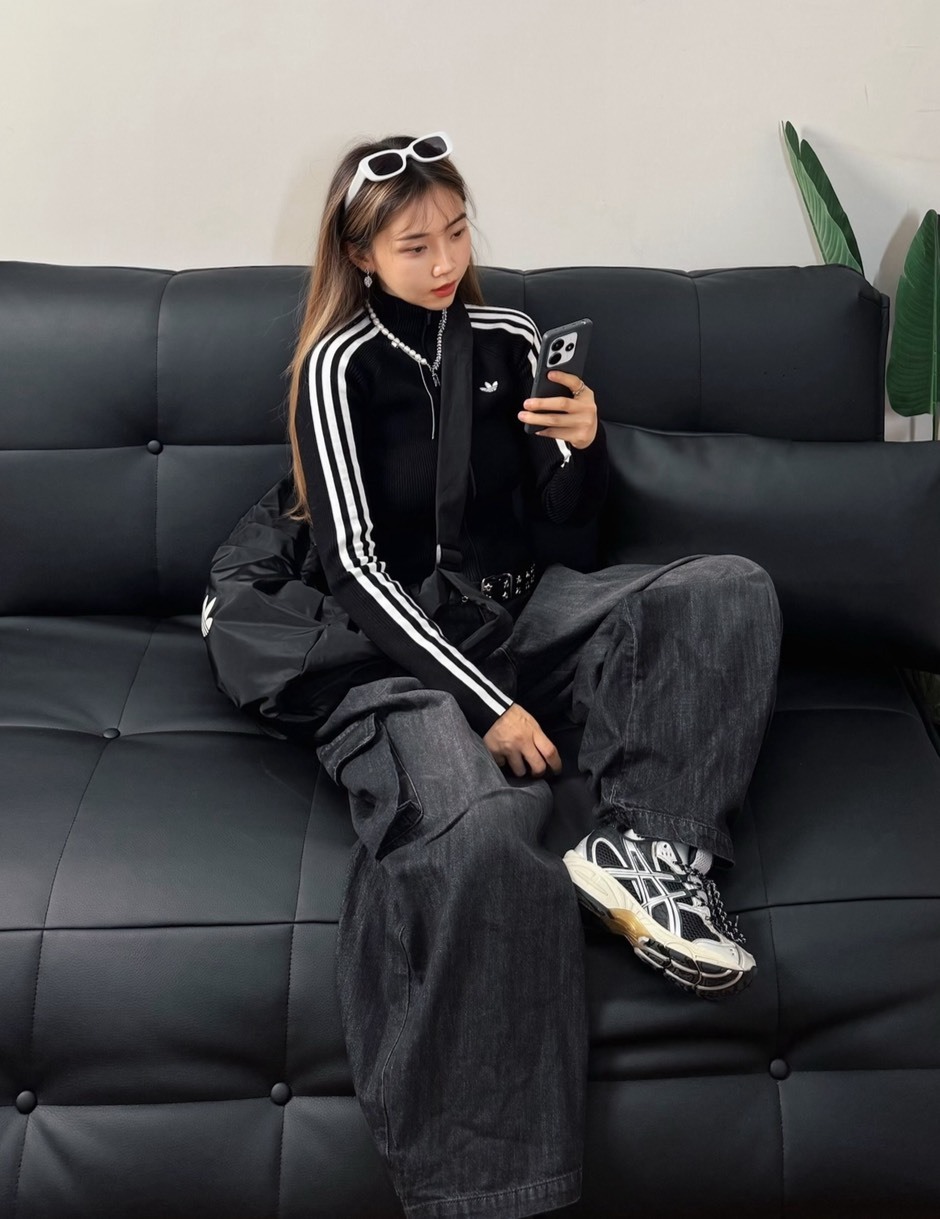 Adidas 三葉草 愛迪達 不對稱 口袋 丹寧牛仔 灰黑 工裝 長褲 KC5825