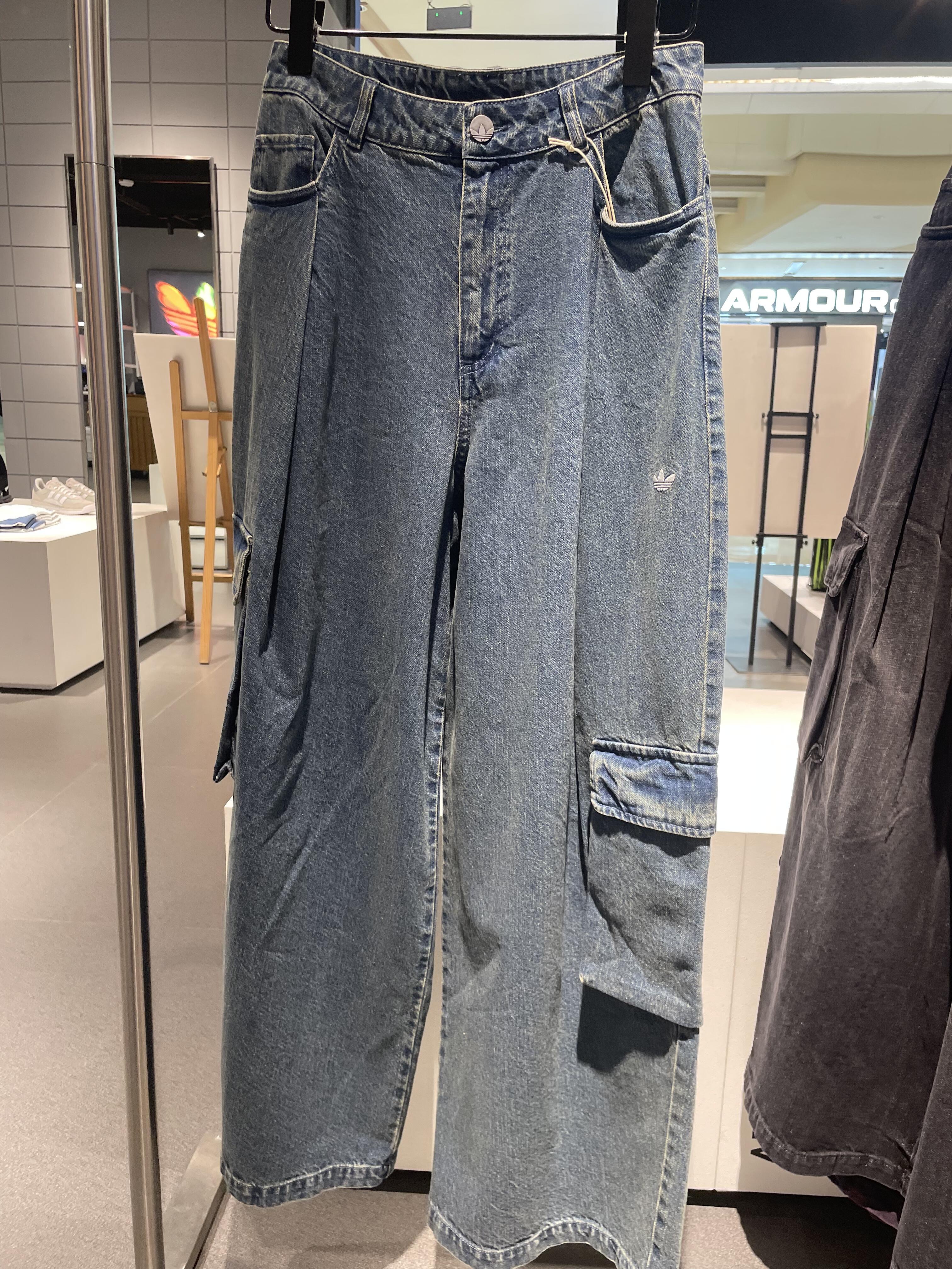 Adidas 三葉草 愛迪達 不對稱 口袋 丹寧牛仔 藍色 工裝 長褲 KC5813