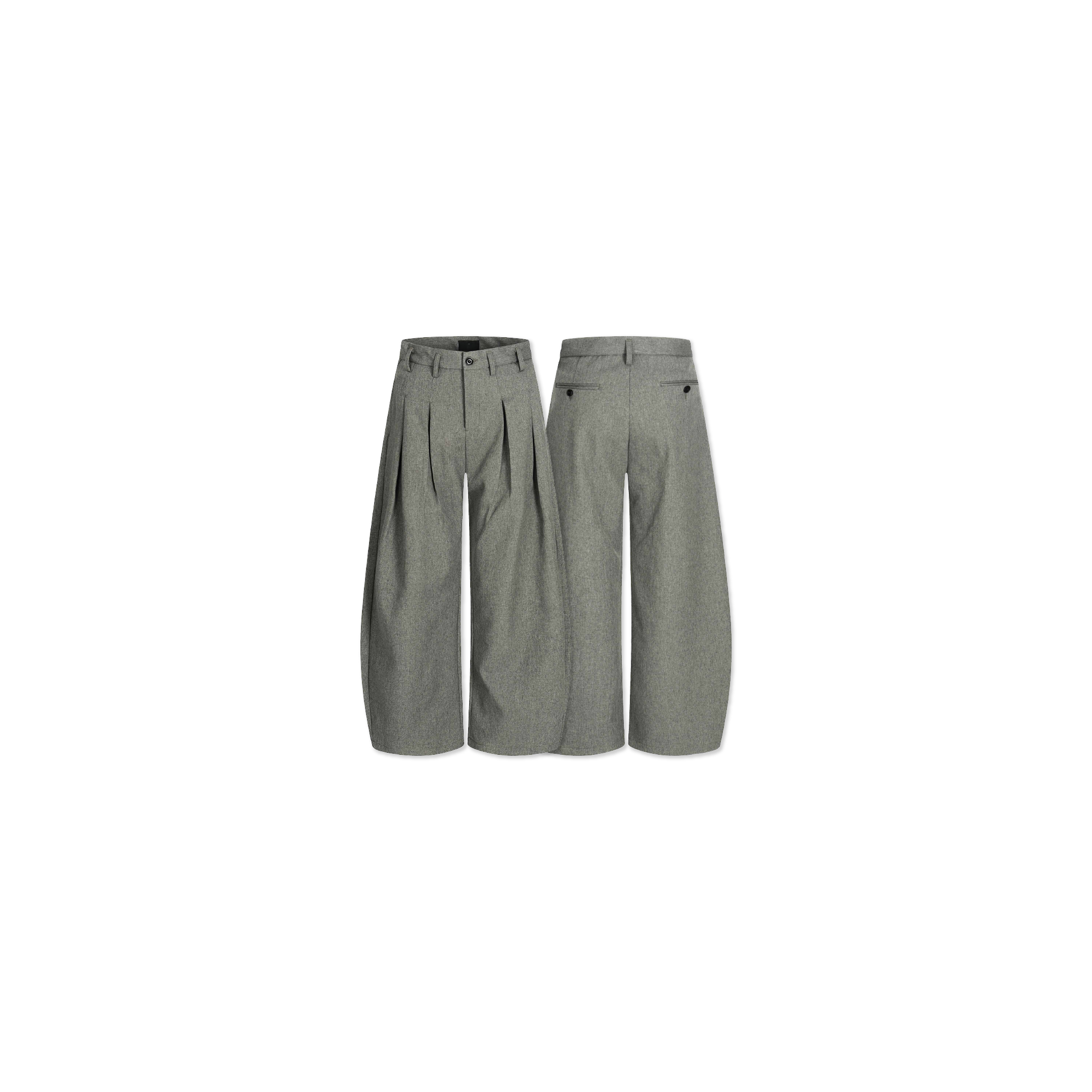 ACR 立體 壓褶 灰色 闊腿 西裝褲