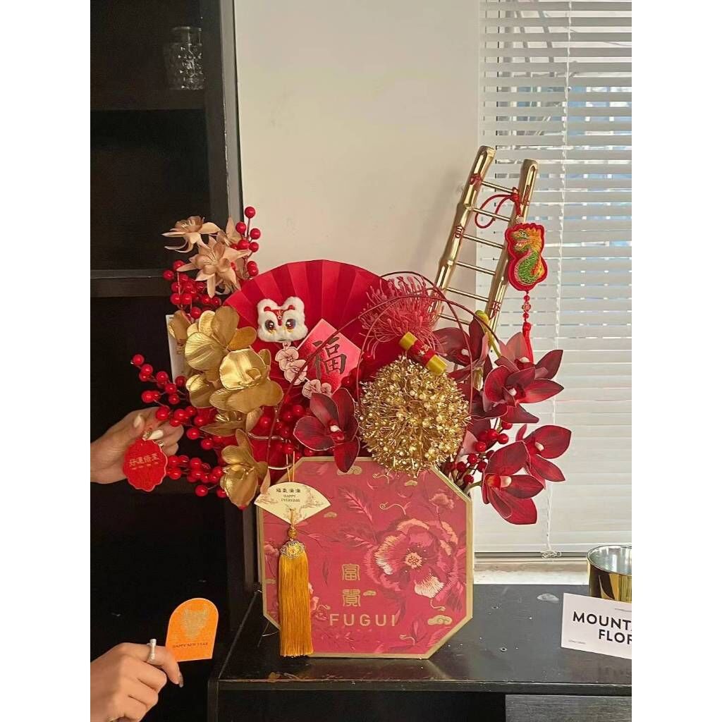【台灣現貨速發】八角盒 新年福桶 中國風花盒 插花抱抱桶禮盒