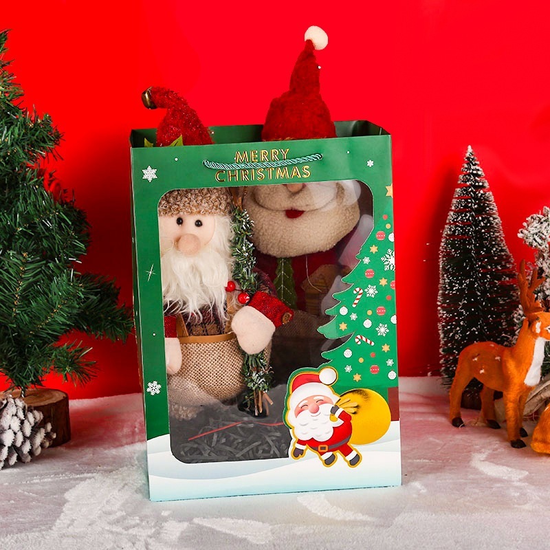 【台灣現貨速發】開窗禮物袋 聖誕節提袋 手提袋｜高35×25×18｜燙金字體 視窗提袋 花束提袋