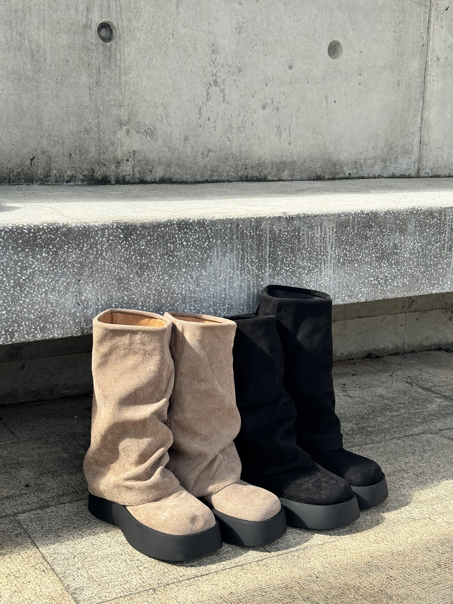 (訂購) 麂皮堆堆褲管厚底BOOT S9101(杏/黑)