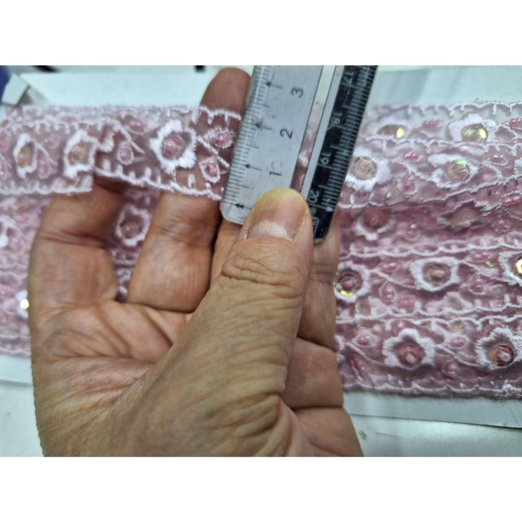 【台灣現貨速發】立體刺繡 亮片蕾絲紗帶｜零售一呎｜刺繡蕾絲 蕾絲 亮片紗 紗帶 刺繡 質優蕾絲