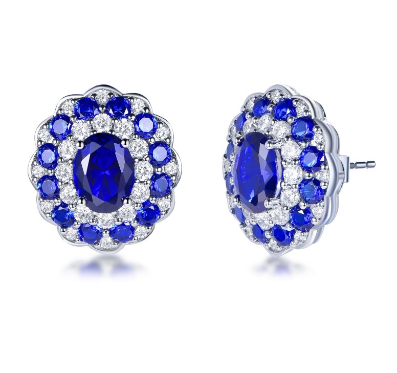 (4308) ANY JEWERLRY - E4007 Sapphire Flower Earrings