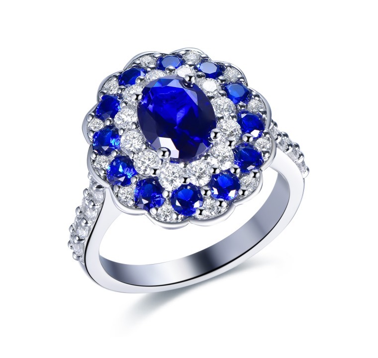 (4309) ANY JEWERLRY - R6810 Sapphire Flower Ring (可選尺寸)