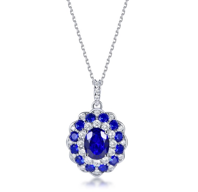 (4310) ANY JEWERLRY -  N2601 Sapphire Flower Necklace